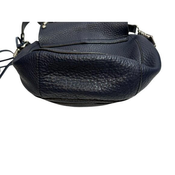 Rebecca Minkoff Half Moon Studded Leather Unlined Saddle Bag Navy Blue Biker - Picture 4 of 7
